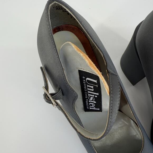 Vtg Unlisted Gray Mary Jane Heels Size 7.5 Block Pump Y2K Square Toe Retro - Picture 10 of 11